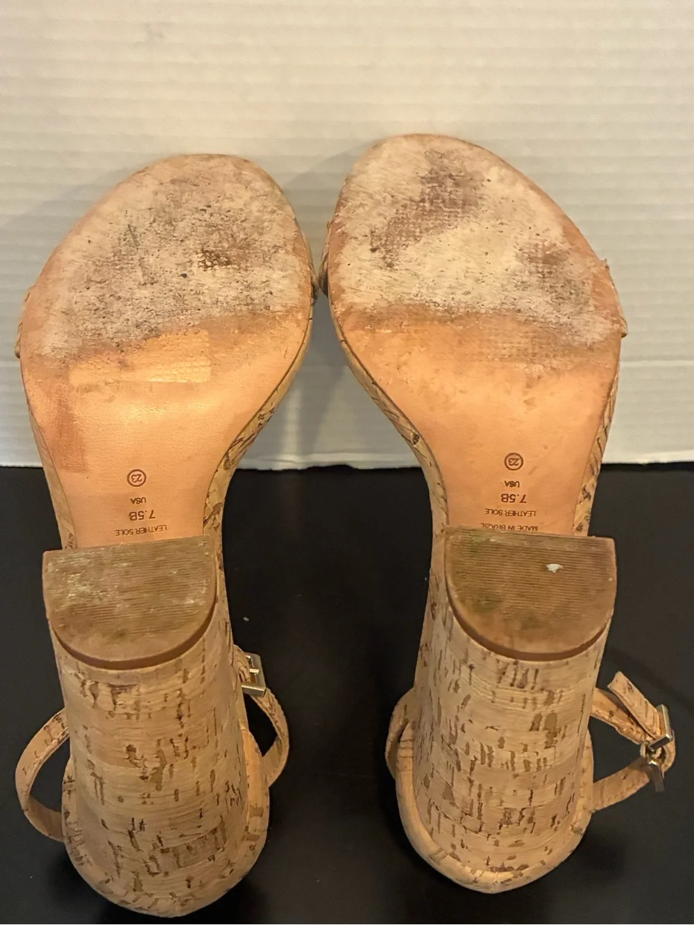 SCHUTZ Natural Cork Ankle-Strap Block Heel Sandals 7.5